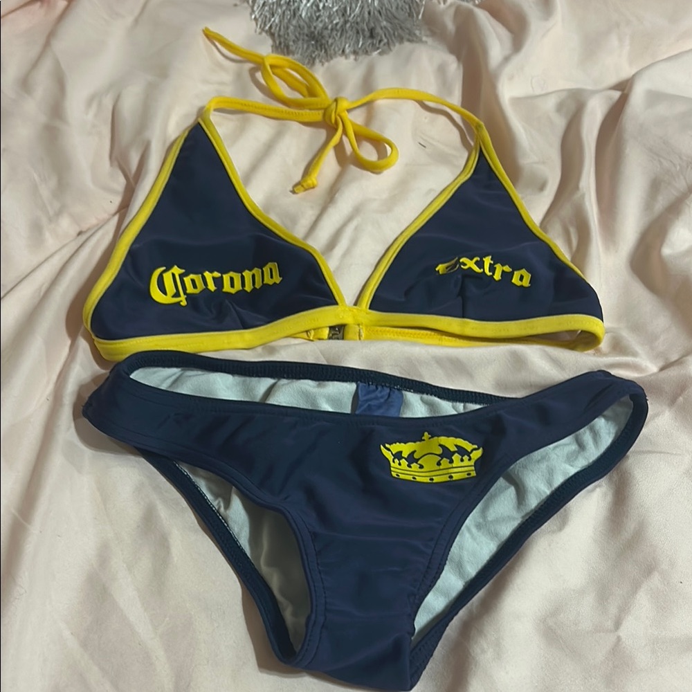 Corona Extra Navy and Yellow Bikini Set